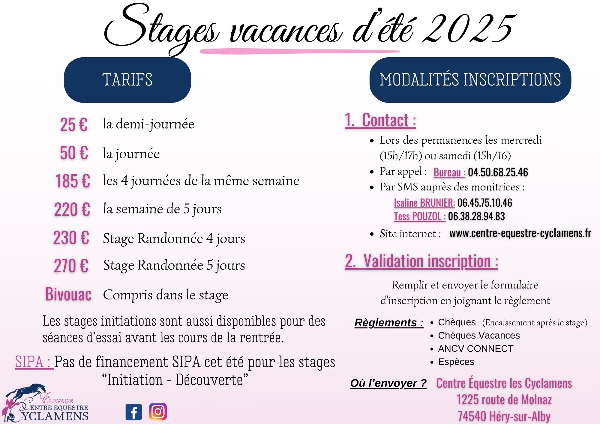 Été 2025 - Tarifs