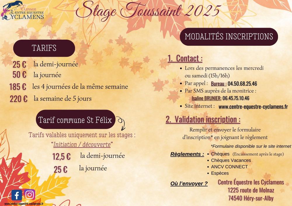 Toussaint 2025 - Tarifs