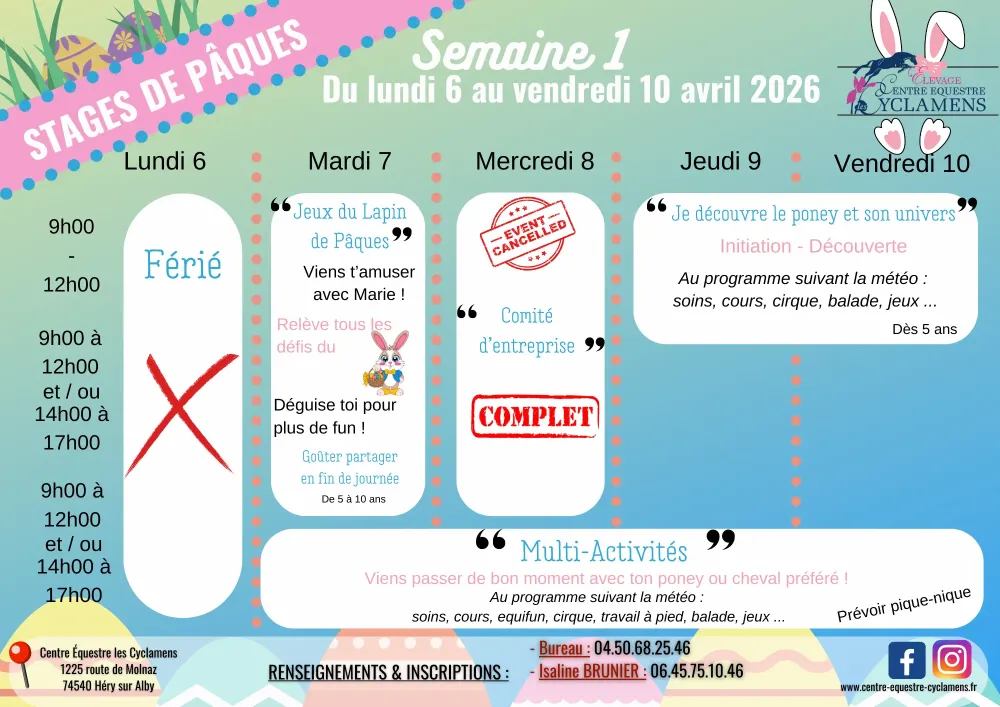 Stage Pâques 2026 - semaine 1
