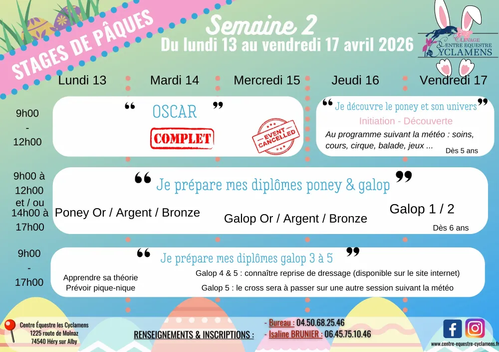 Stage Pâques 2026 - semaine 2