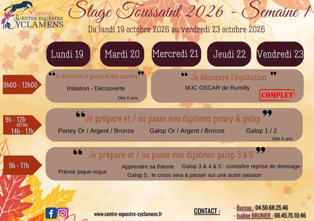 Toussaint 2026 - Semaine 1