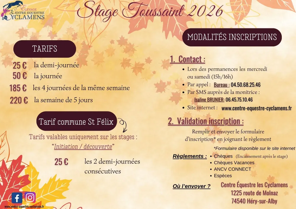 Toussaint 2026 - Tarif